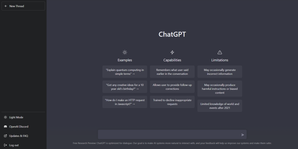 ChatGPT interface