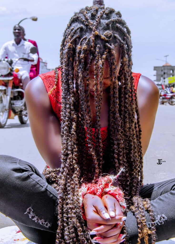 beautiful black girl tied up with rops