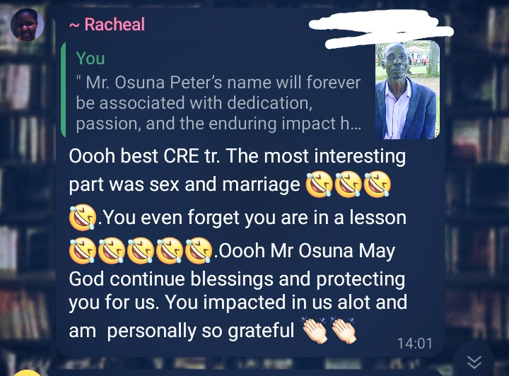 DOS’s Message to Mr. Osuna Peter after 12 Years at RASS 3 Rachel a former student of RASS had this to say