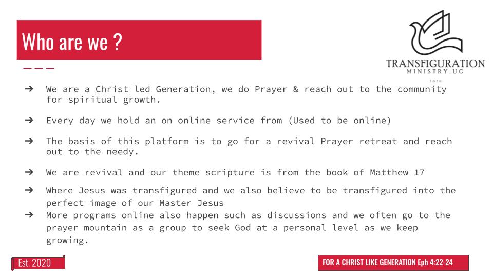 who are we image for Transfiguration Ministry UG