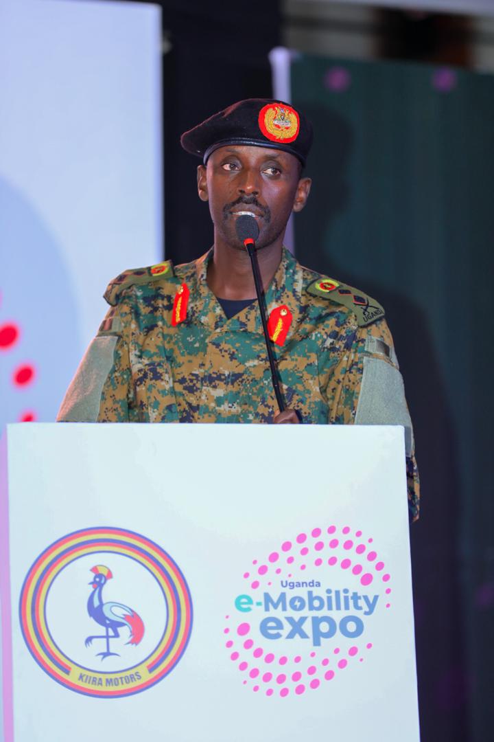Muzeyi Sabiiti speaking at the Kiira motors E-Mobility expo